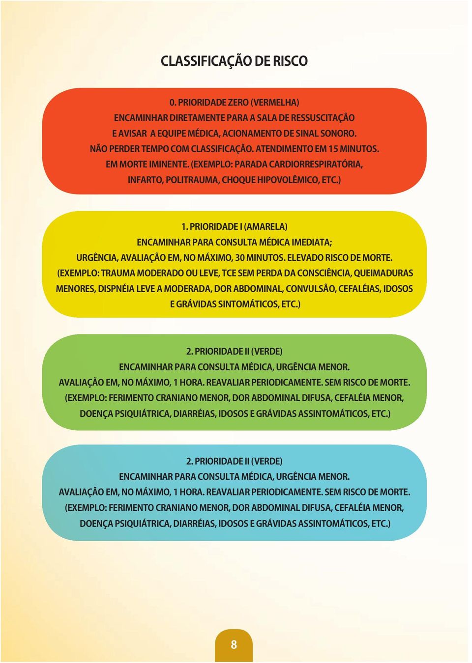 PRIORIDADE I (AMARELA) ENCAMINHAR PARA CONSULTA MÉDICA IMEDIATA; URGêNCIA, AvALIAÇÃO EM, NO MáXIMO, 30 MINUTOS. ELEvADO RISCO DE MORTE.