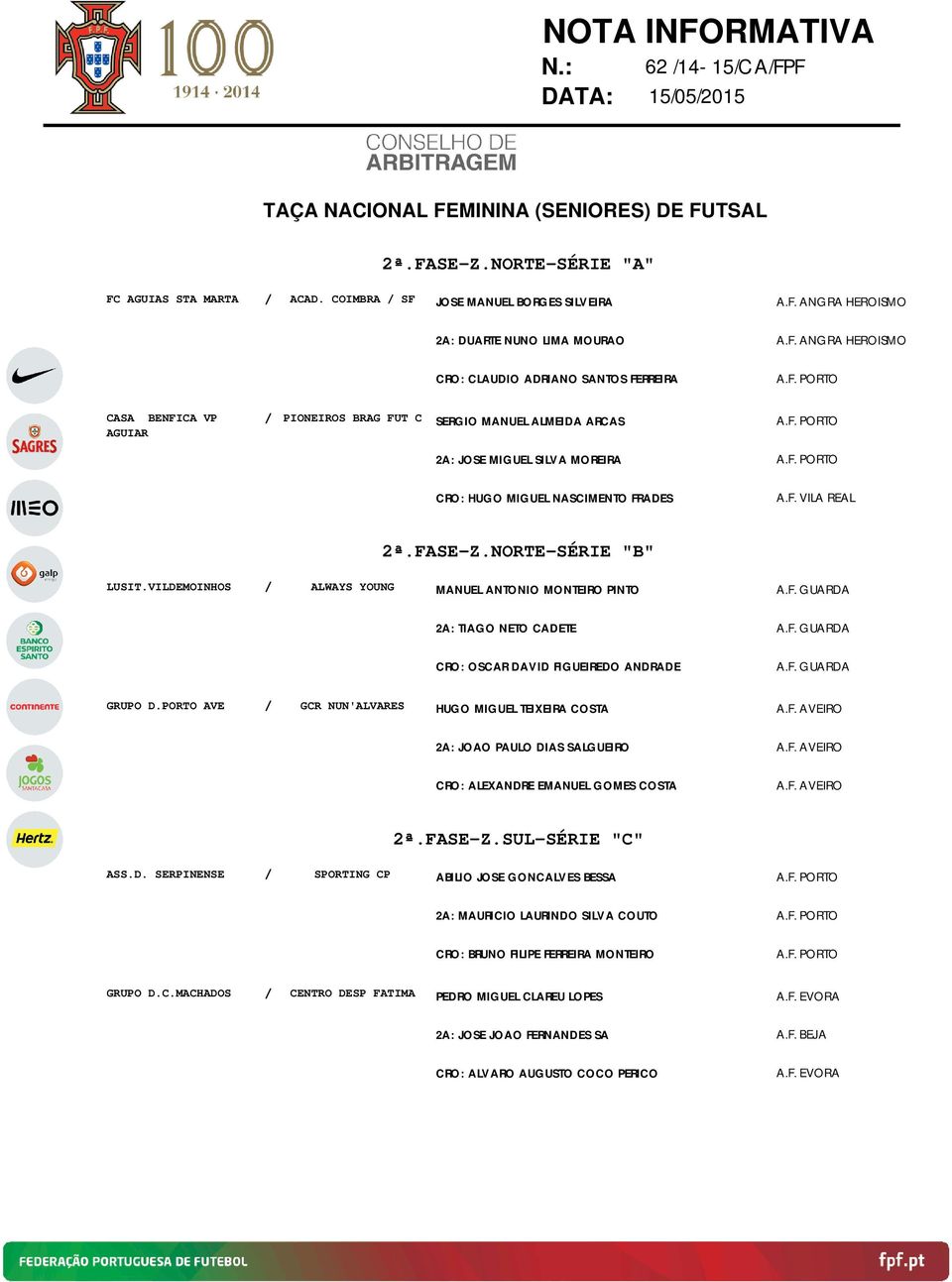 FASE-Z.NORTE-SÉRIE "B" LUSIT.VILDEMOINHOS ALWAYS YOUNG MANUEL ANTONIO MONTEIRO PINTO 2A: TIAGO NETO CADETE CRO: OSCAR DAVID FIGUEIREDO ANDRADE GRUPO D.