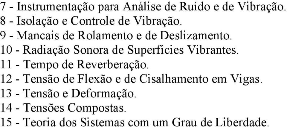 10 - Radiação Sonora de Superfícies Vibrantes. 11 - Tempo de Reverberação.