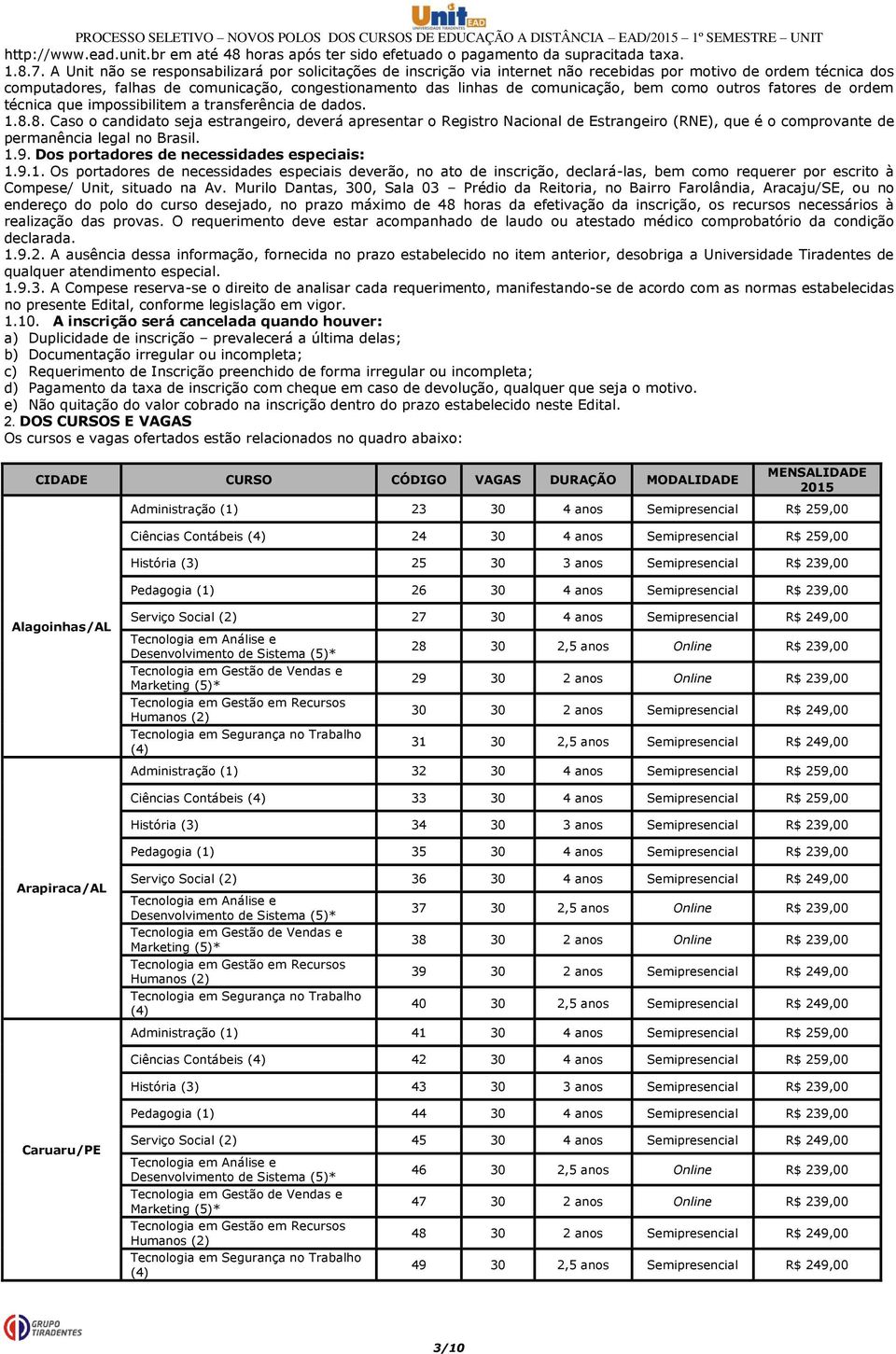 comunicação, bem como outros fatores de ordem técnica que impossibilitem a transferência de dados. 1.8.