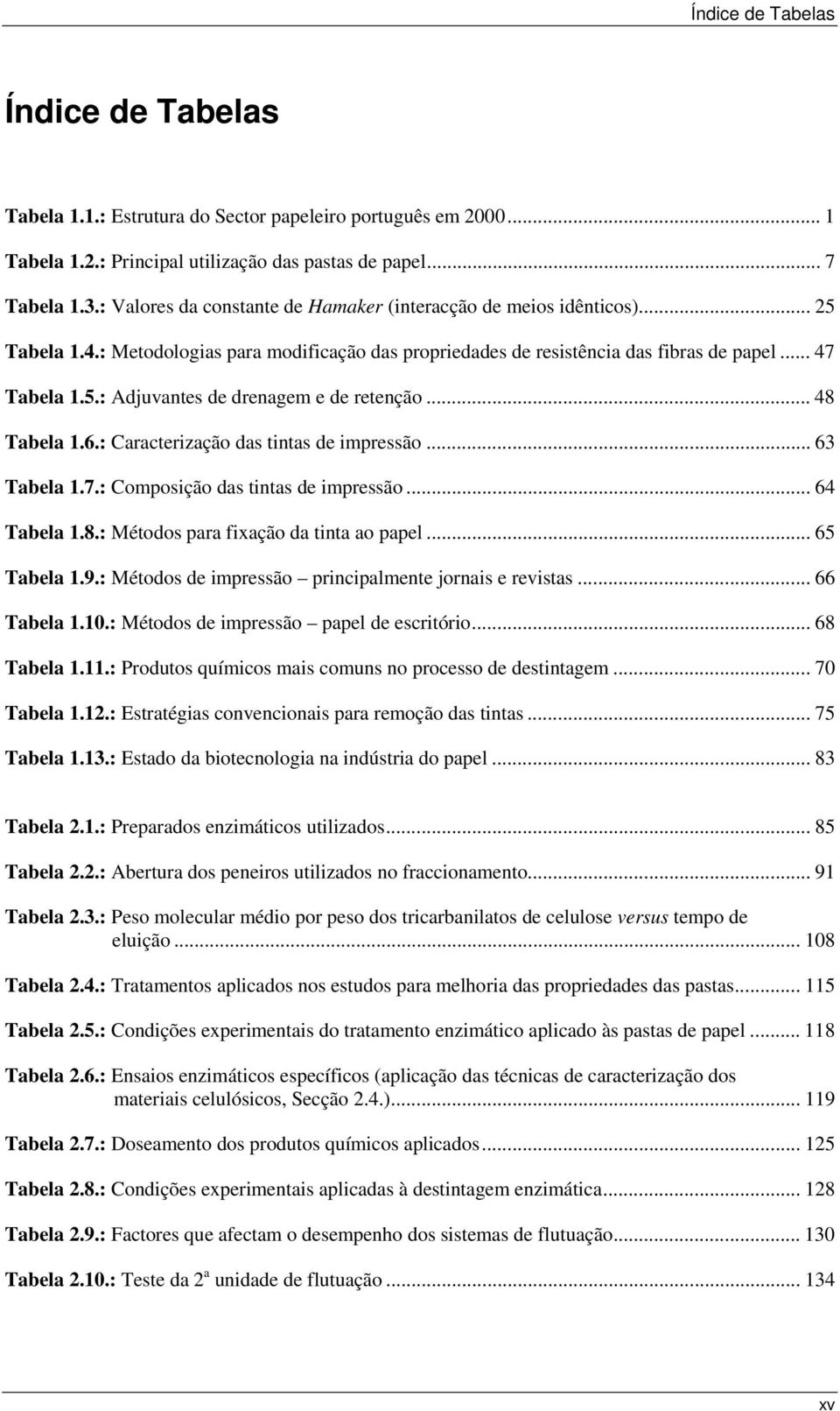 .. 48 Tabela 1.6.: Caracterização das tintas de impressão... 63 Tabela 1.7.: Composição das tintas de impressão... 64 Tabela 1.8.: Métodos para fixação da tinta ao papel... 65 Tabela 1.9.