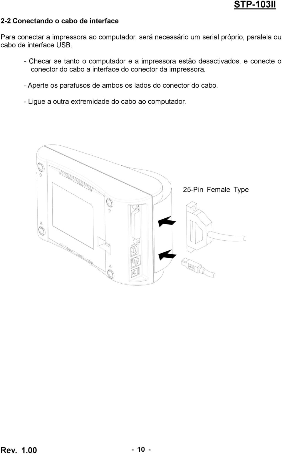 - Checar se tanto o computador e a impressora estão desactivados, e conecte o conector do cabo a interface do