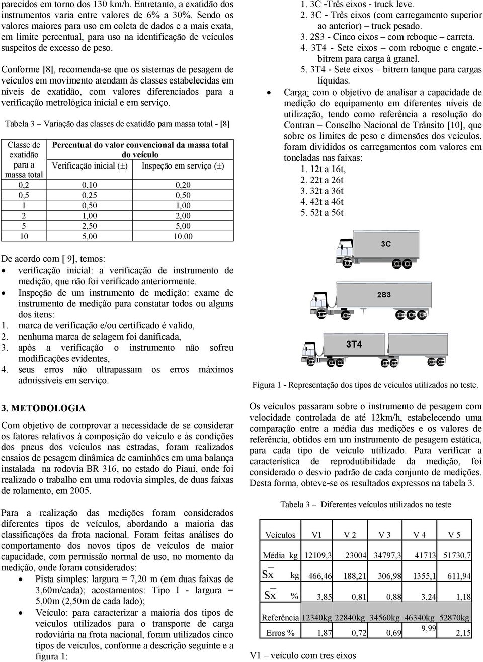 Conforme [8], recomenda-se que os sistemas de pesagem de veículos em movimento atendam às classes estabelecidas em níveis de exatidão, com valores diferenciados para a verificação metrológica inicial