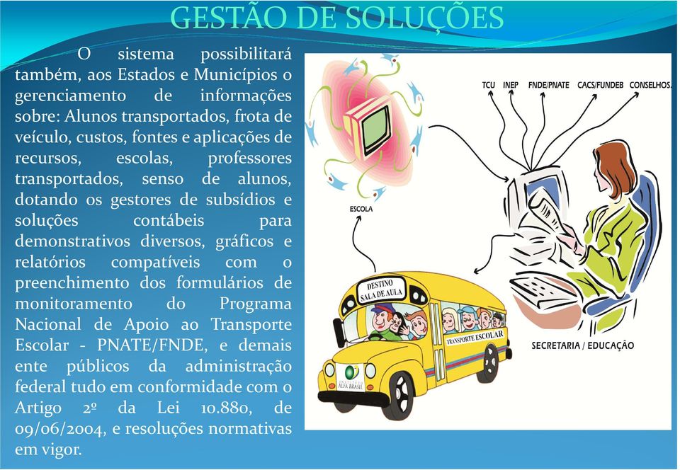 diversos, gráficos e relatórios compatíveis com o preenchimento dos formulários de monitoramento do Programa Nacional de Apoio ao Transporte Escolar -