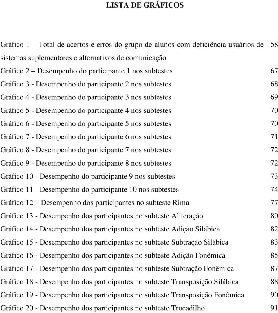 Desempenho do participante 5 nos subtestes 70 Gráfico 7 - Desempenho do participante 6 nos subtestes 71 Gráfico 8 - Desempenho do participante 7 nos subtestes 72 Gráfico 9 - Desempenho do