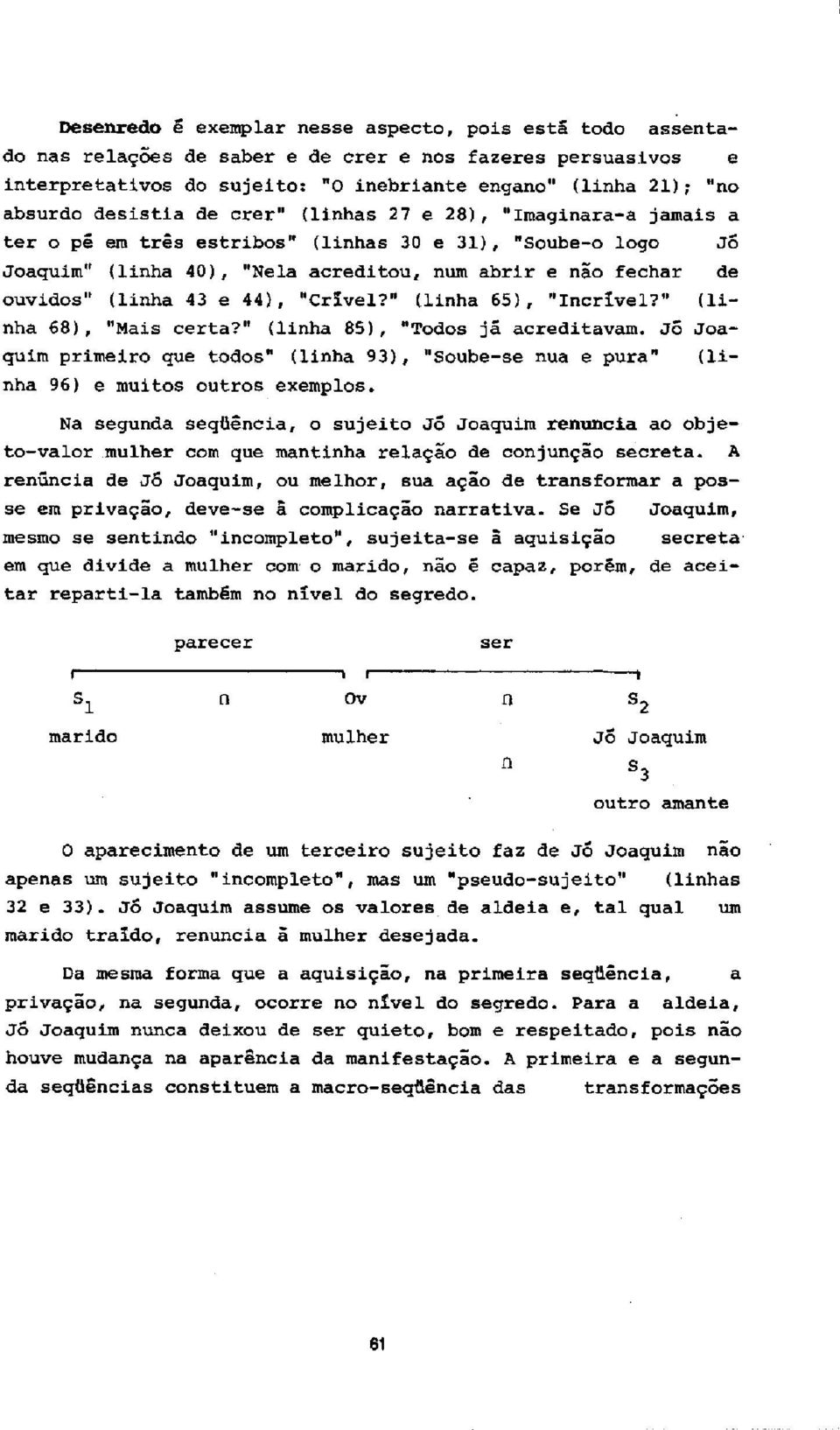 43 e 44), "Crivel?" (linha 65), "Incrivel?" (linha 68), "Mais certa?" (linha 85), "Todos ja acreditavam.