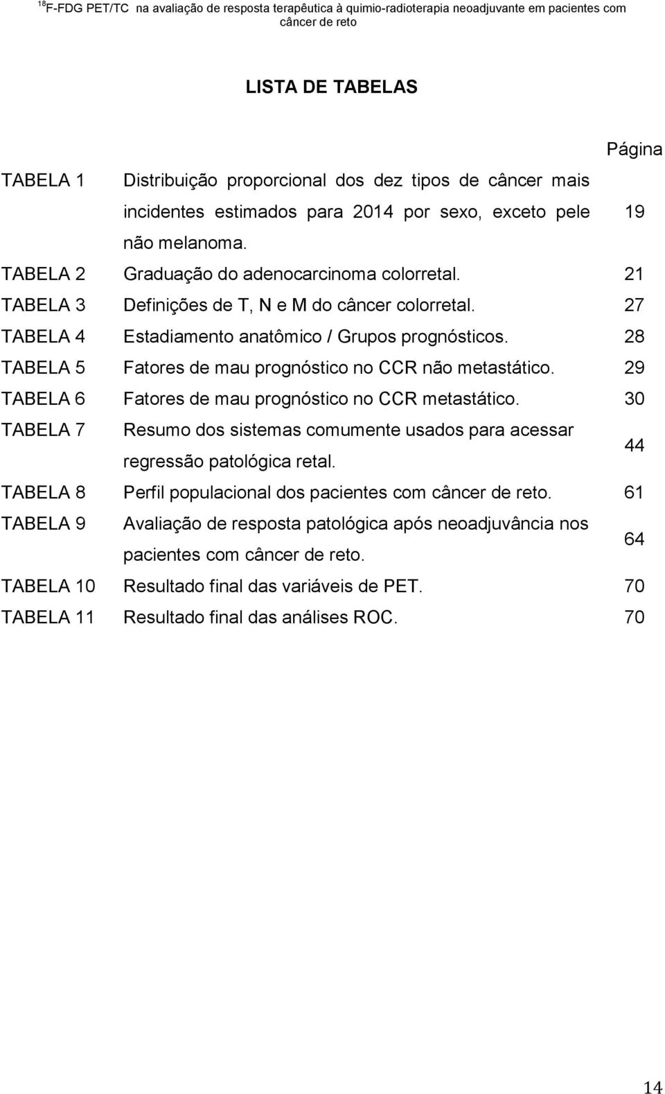 28 TABELA 5 Fatores de mau prognóstico no CCR não metastático. 29 TABELA 6 Fatores de mau prognóstico no CCR metastático.