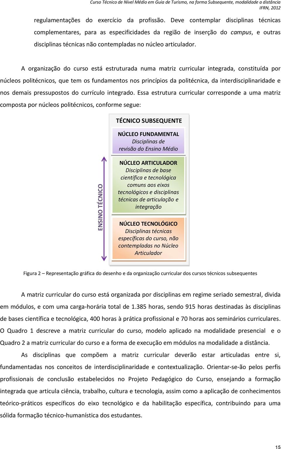 A organização do curso está estruturada numa matriz curricular integrada, constituída por núcleos politécnicos, que tem os fundamentos nos princípios da politécnica, da interdisciplinaridade e nos