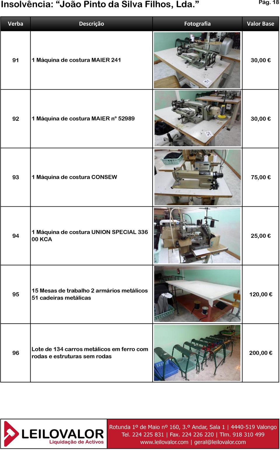 costura UNION SPECIAL 336 94 25,00 00 KCA 15 Mesas de trabalho 2 armários metálicos 95 120,00