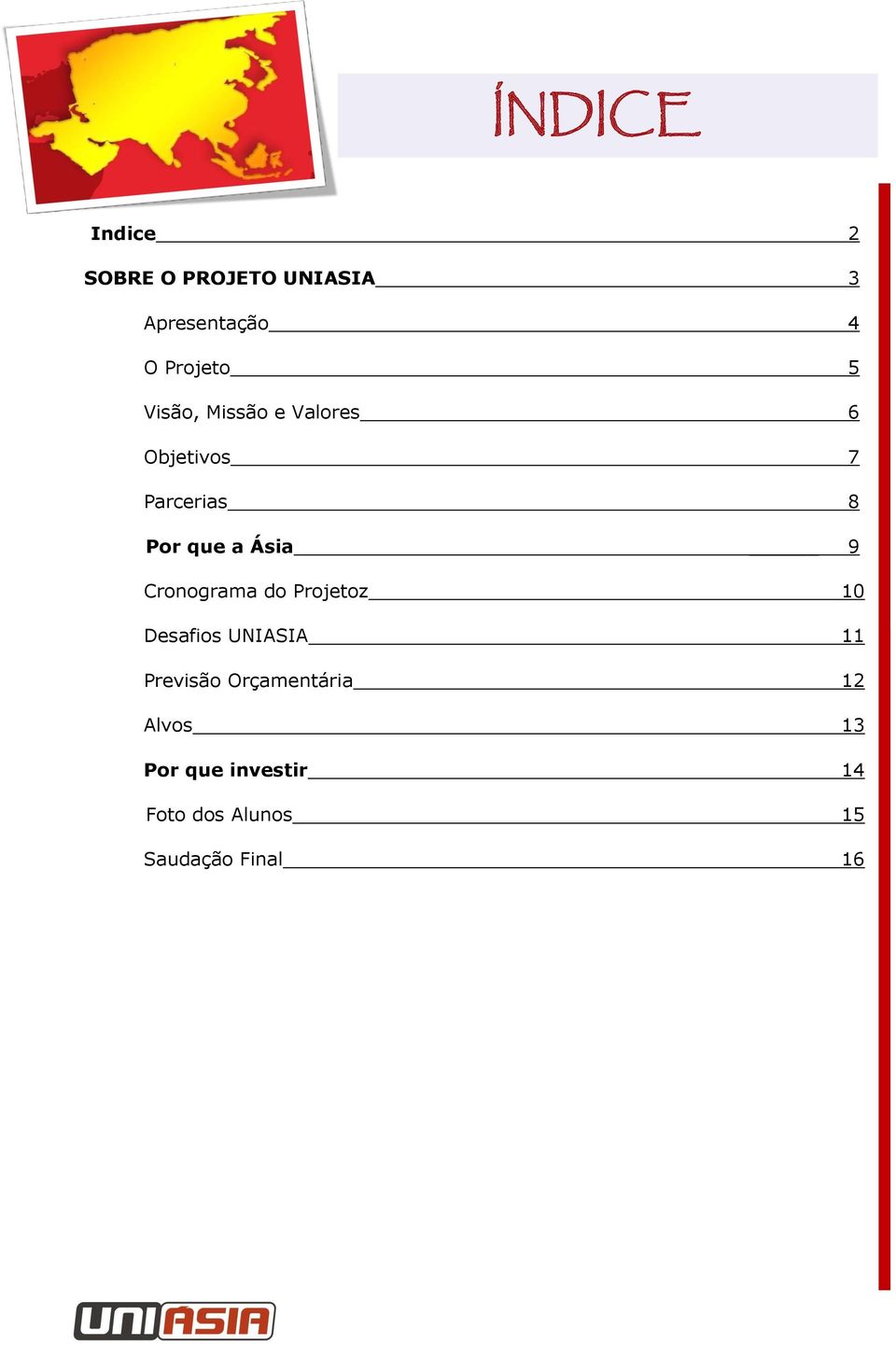 9 Cronograma do Projetoz 10 Desafios UNIASIA 11 Previsão