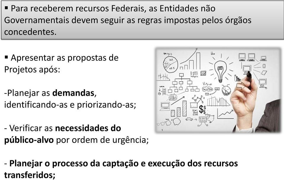 Apresentar as propostas de Projetos após: -Planejar as demandas, identificando-as e