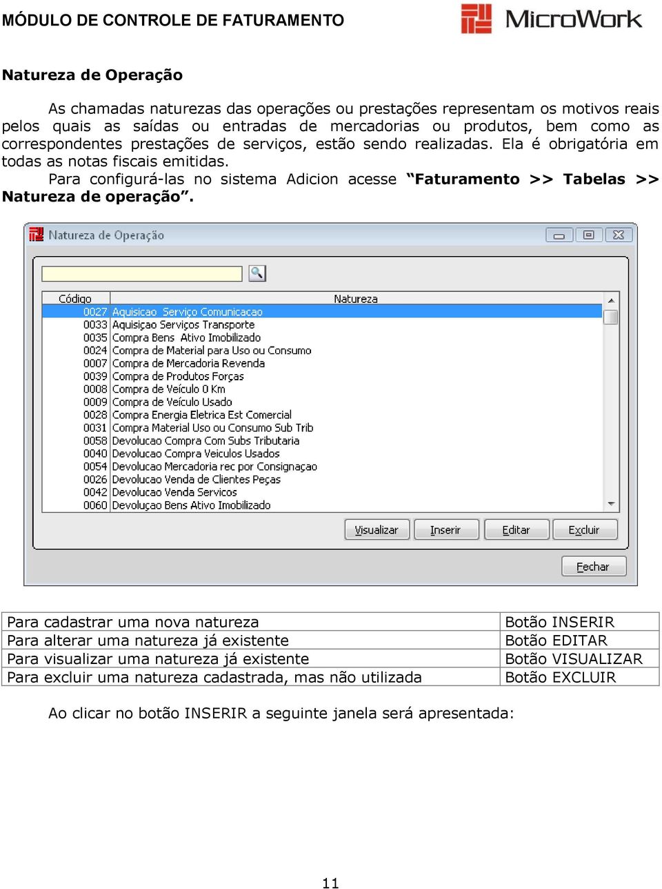 Para configurá-las no sistema Adicion acesse Faturamento >> Tabelas >> Natureza de operação.