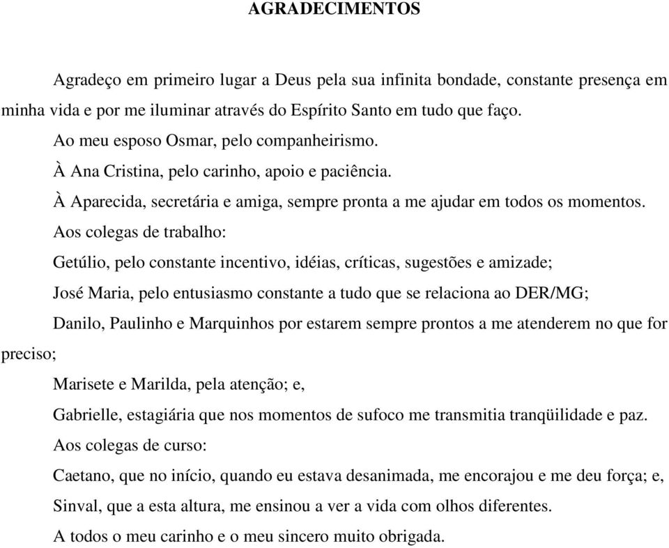 Aos colegas de trabalho: Getúlio, pelo constante incentivo, idéias, críticas, sugestões e amizade; José Maria, pelo entusiasmo constante a tudo que se relaciona ao DER/MG; Danilo, Paulinho e