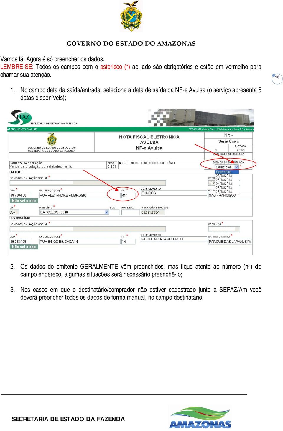 No campo data da saída/entrada, selecione a data de saída da NF-e Avulsa (o serviço apresenta 5 datas disponíveis); 2.