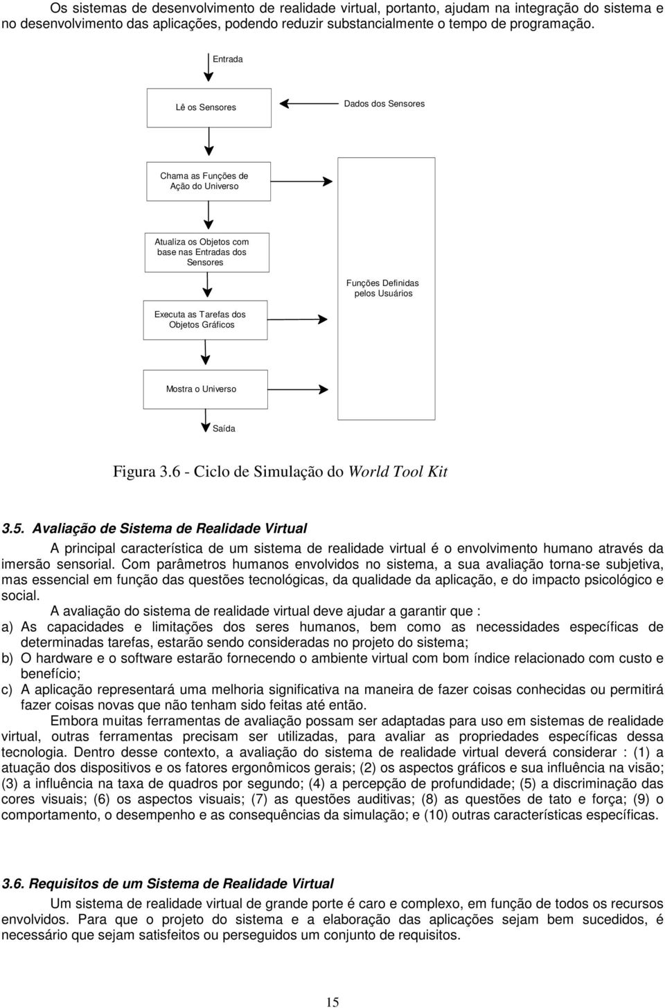 Mostra o Universo Saída Figura 3.6 - Ciclo de Simulação do World Tool Kit 3.5.