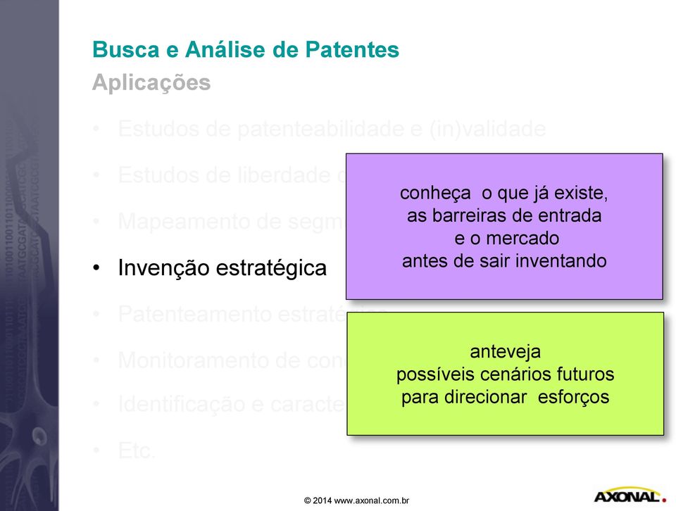 Monitoramento de concorrentes Identificação e caracterização de parceiros Etc.