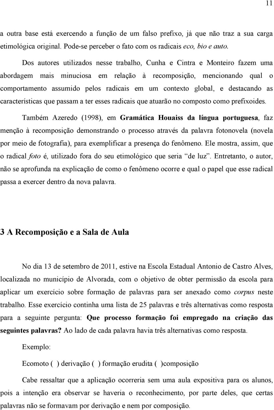 global, e destacando as características que passam a ter esses radicais que atuarão no composto como prefixoides.