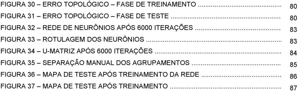 .. 83 FIGURA 34 U-MATRIZ APÓS 6000 ITERAÇÕES... 84 FIGURA 35 SEPARAÇÃO MANUAL DOS AGRUPAMENTOS.