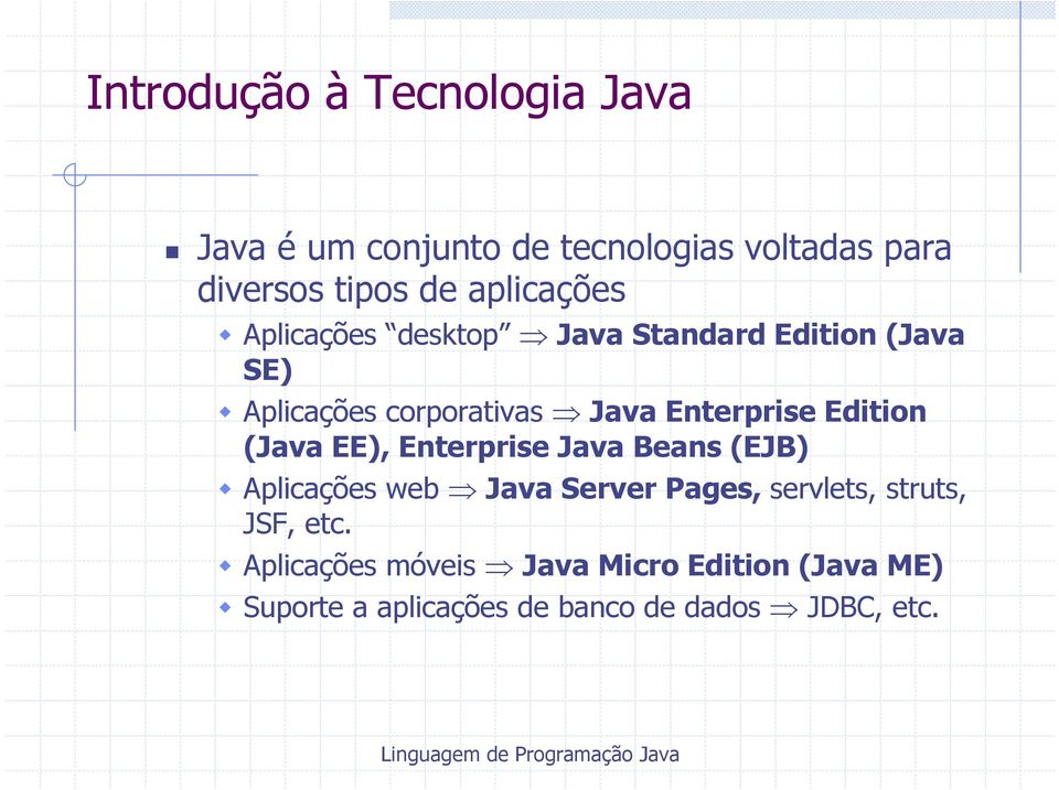 Enterprise Edition (Java EE), Enterprise Java Beans (EJB) Aplicações web Java Server Pages,