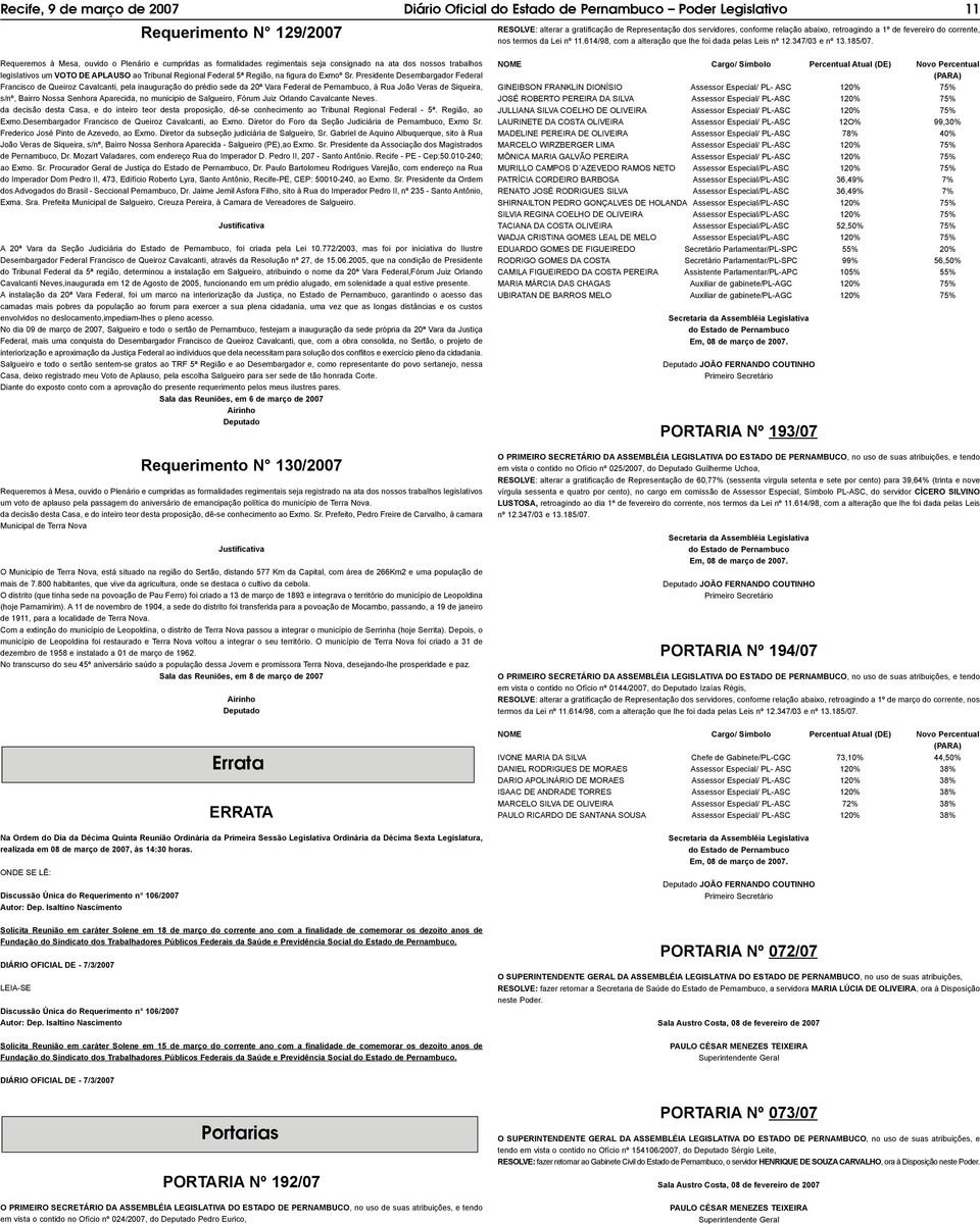 Requeremos à Mesa, ouvido o Plenário e cumpridas as formalidades regimentais seja consignado na ata dos nossos trabalhos legislativos um VOTO DE APLAUSO ao Tribunal Regional Federal 5ª Região, na