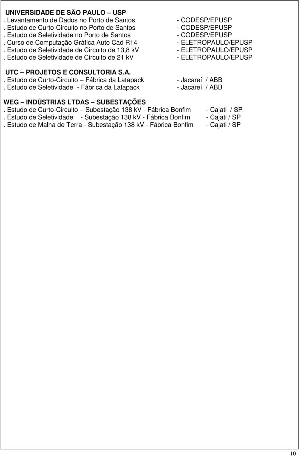 Estudo de Seletividade de Circuito de 21 kv - ELETROPAULO/EPUSP UTC PROJETOS E CONSULTORIA S.A.. Estudo de Curto-Circuito Fábrica da Latapack - Jacareí / ABB.