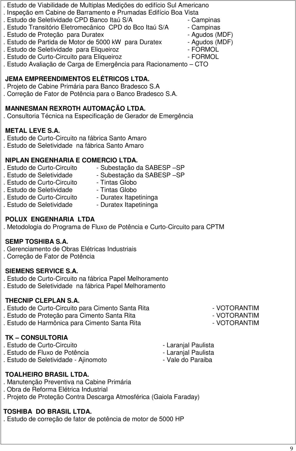 Estudo de Seletividade para Eliqueiroz - FORMOL. Estudo de Curto-Circuito para Eliqueiroz - FORMOL. Estudo Avaliação de Carga de Emergência para Racionamento CTO JEMA EMPREENDIMENTOS ELÉTRICOS LTDA.