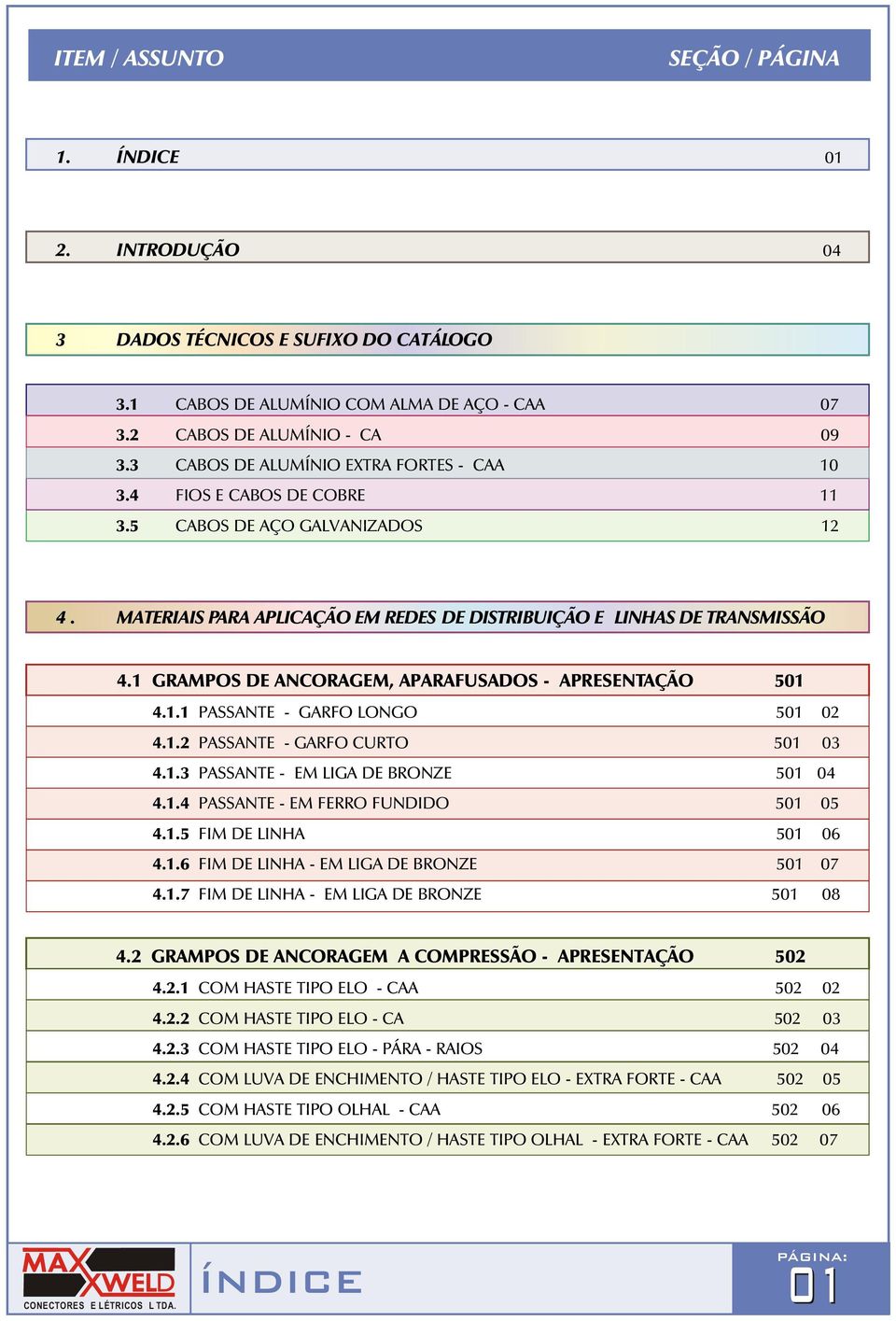 1. PASSANTE GARF CURT 501 03 4.1.3 PASSANTE EM LIGA E BRNZE 501 04 4.1.4 PASSANTE EM FERR FUNI 501 05 4.1.5 FIM E LINHA 501 06 4.1.6 FIM E LINHA EM LIGA E BRNZE 501 07 4.1.7 FIM E LINHA EM LIGA E BRNZE 501 08 4.