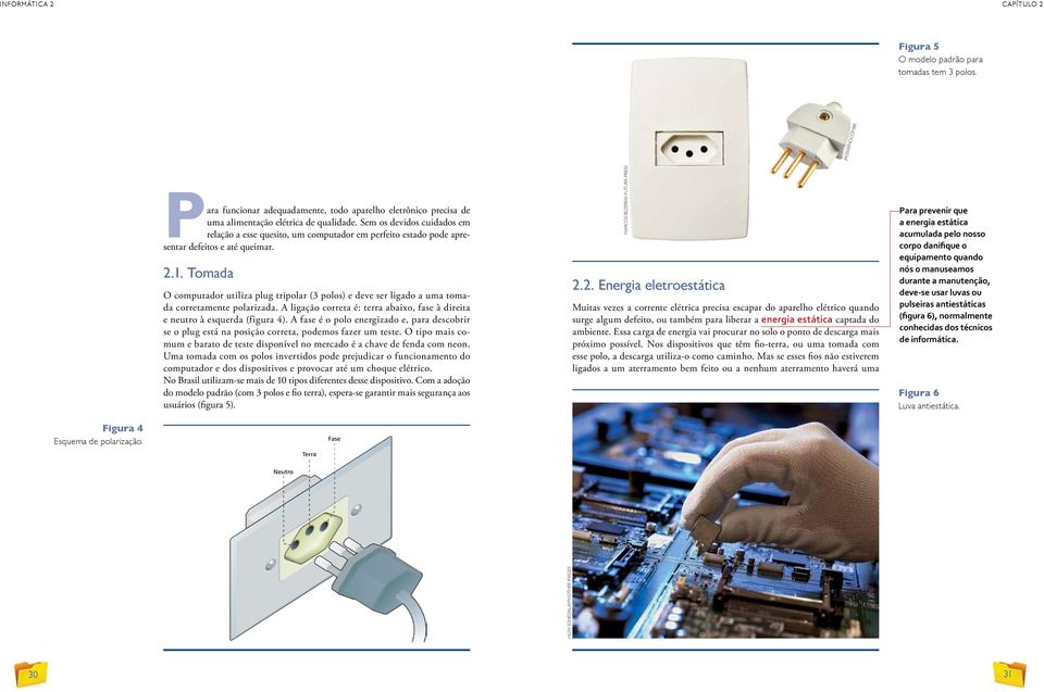 Tomada O computador utiliza plug tripolar (3 polos) e deve ser ligado a uma tomada corretamente polarizada. A ligação correta é: terra abaixo, fase à direita e neutro à esquerda (figura 4).