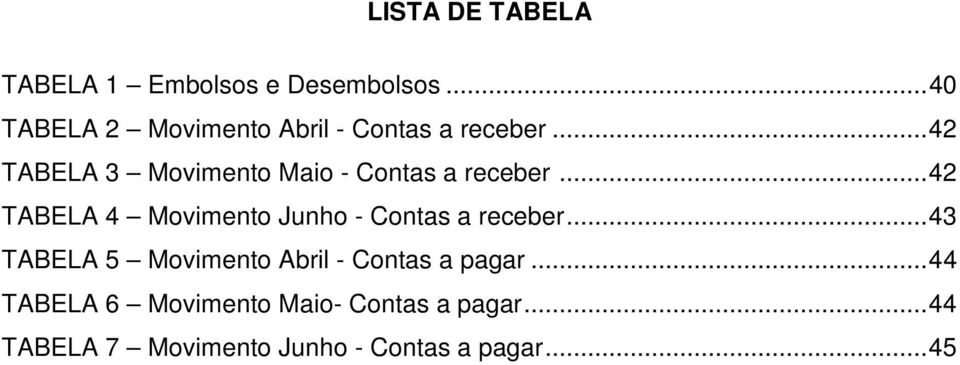 .. 42 TABELA 3 Movimento Maio - Contas a receber.