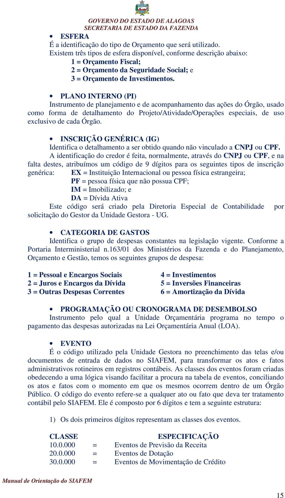 PLANO INTERNO (PI) Instrumento de planejamento e de acompanhamento das ações do Órgão, usado como forma de detalhamento do Projeto/Atividade/Operações especiais, de uso exclusivo de cada Órgão.