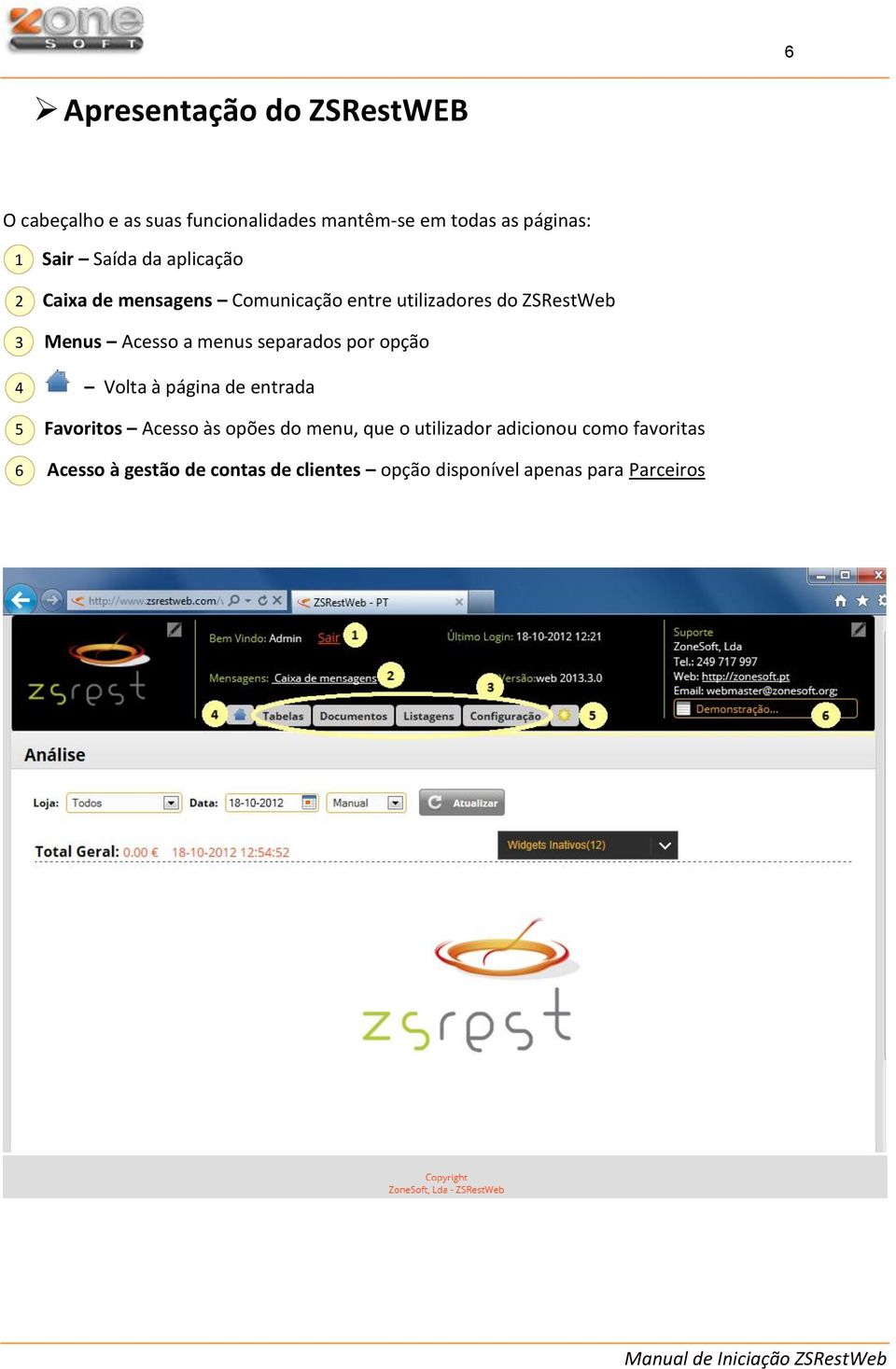 menus separados por opção 4 Volta à página de entrada 5 Favoritos Acesso às opões do menu, que o