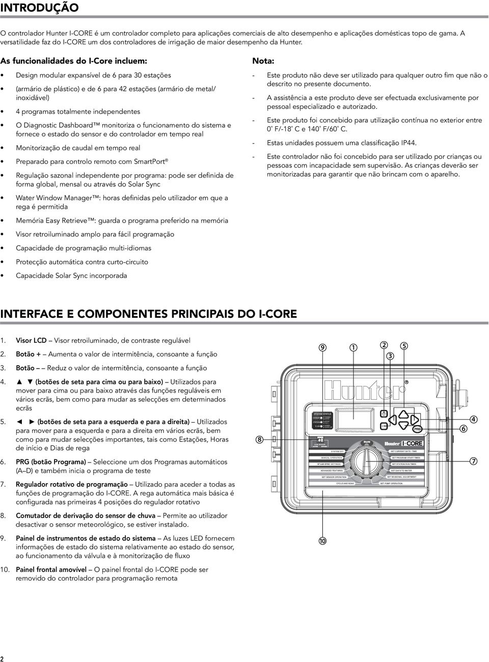 As funcionalidades do I-Core incluem: Design modular expansível de 6 para 30 estações (armário de plástico) e de 6 para 42 estações (armário de metal/ inoxidável) 4 programas totalmente independentes