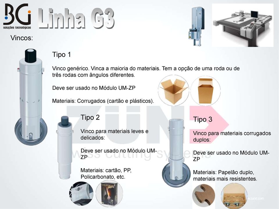 Deve ser usado no Módulo UM-ZP Materiais: Corrugados (cartão e plásticos).