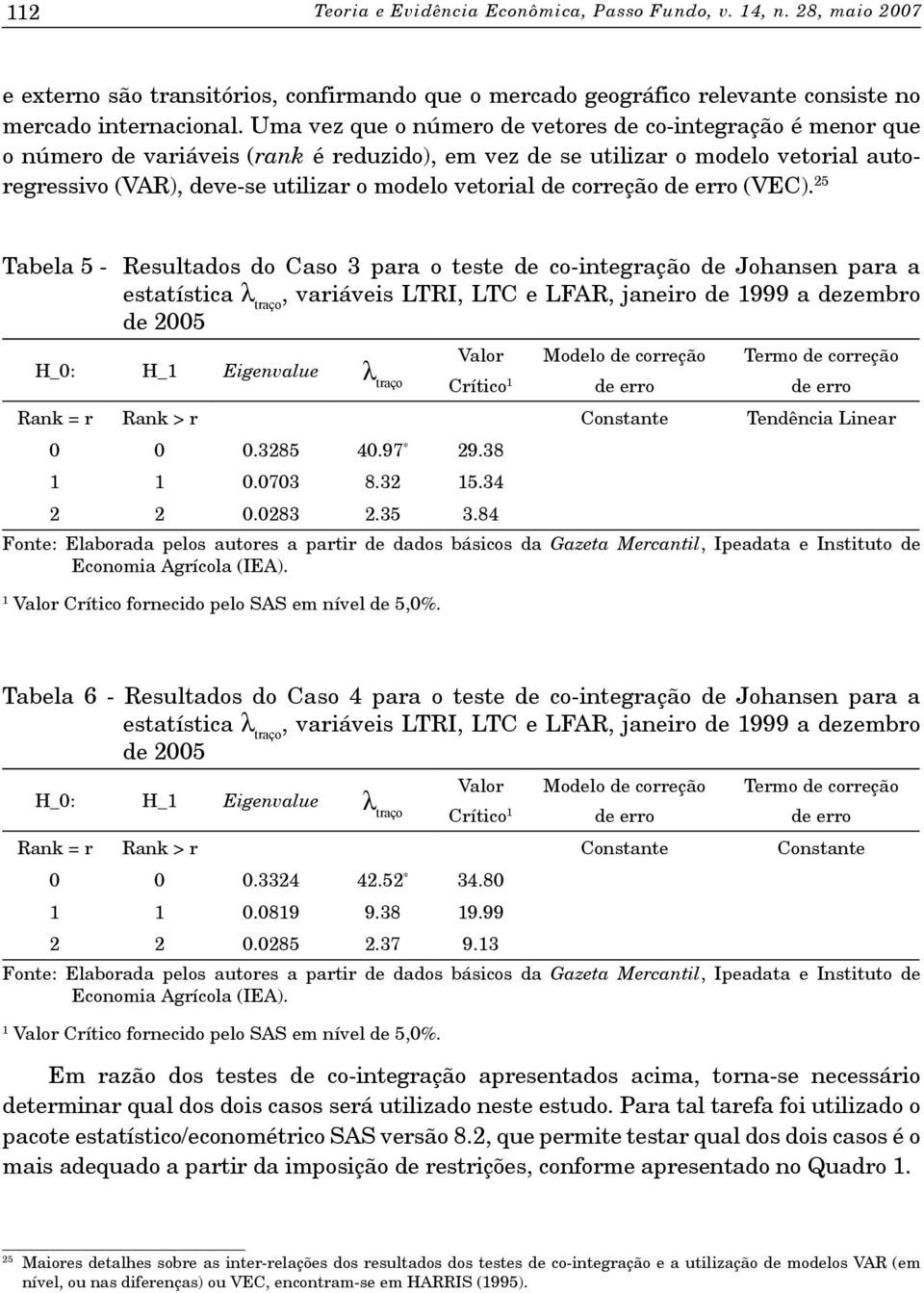 de correção de erro (VEC).