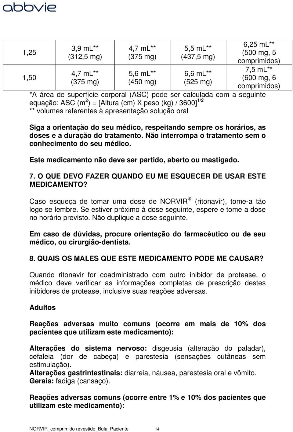 médico, respeitando sempre os horários, as doses e a duração do tratamento. Não interrompa o tratamento sem o conhecimento do seu médico. Este medicamento não deve ser partido, aberto ou mastigado. 7.