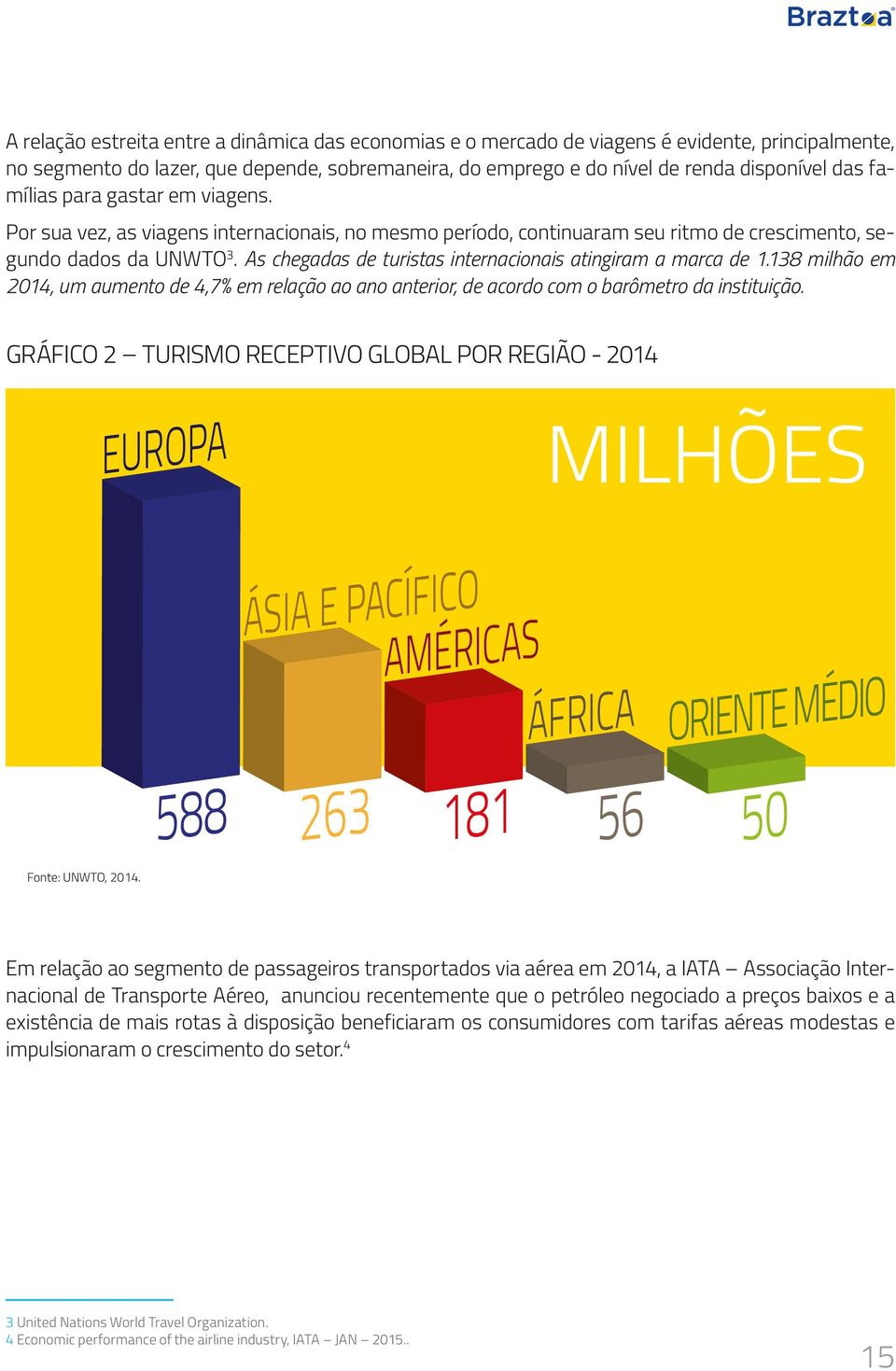 As chegadas de turistas internacionais atingiram a marca de 1.138 milhão em 2014, um aumento de 4,7% em relação ao ano anterior, de acordo com o barômetro da instituição.