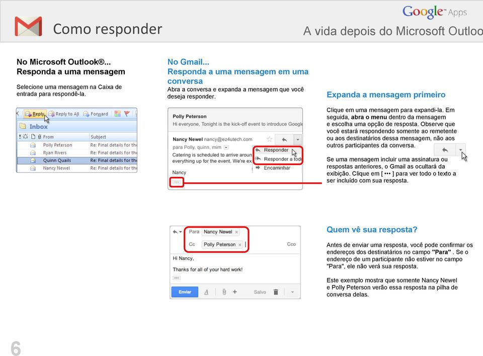 Expanda a mensagem primeiro Clique em uma mensagem para expandi-la. Em seguida, abra o menu dentro da mensagem e escolha uma opção de resposta.