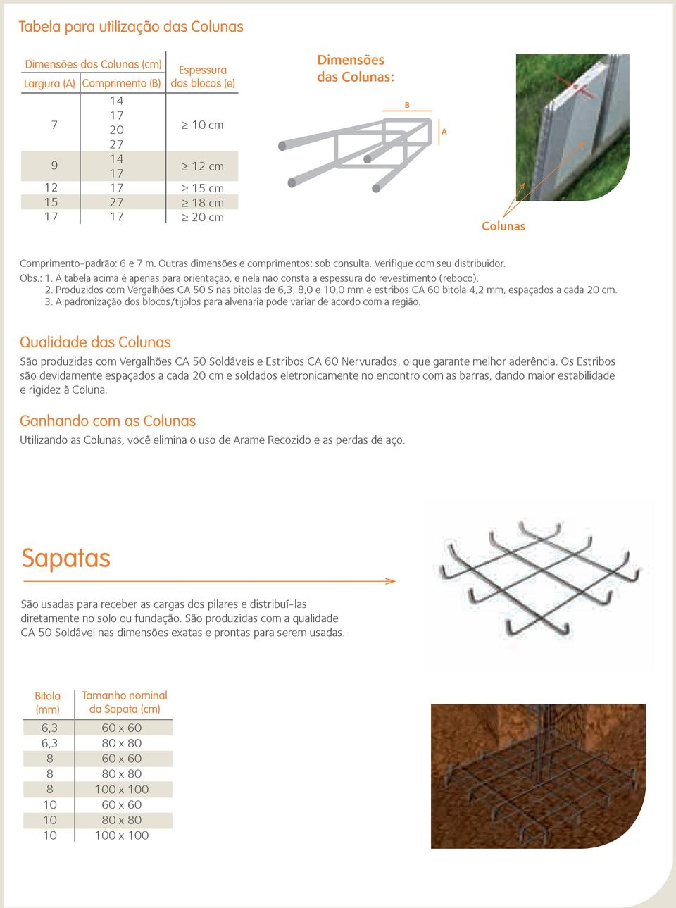 A tabela acima é apenas para orientação, e nela não consta a espessura do revestimento (reboco). 2.