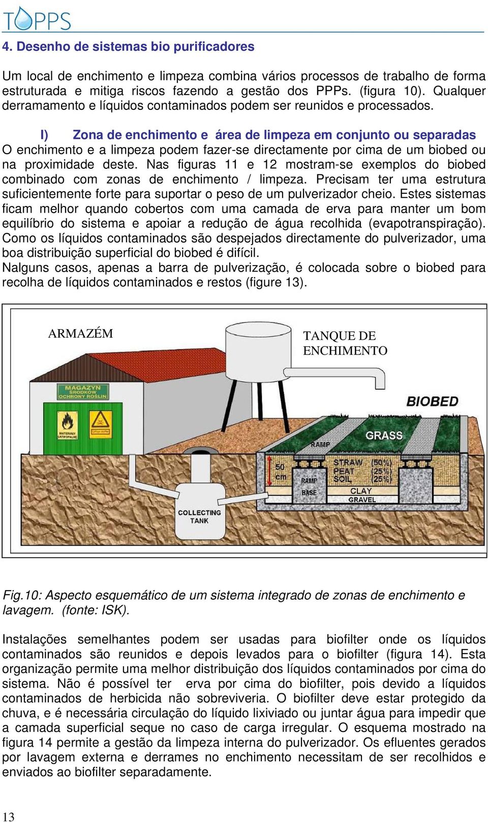 I) Zona de enchimento e área de limpeza em conjunto ou separadas O enchimento e a limpeza podem fazer-se directamente por cima de um biobed ou na proximidade deste.