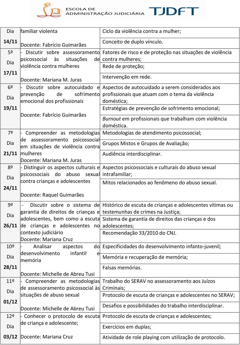 Juras - Discutir sobre autocuidado e prevenção de sofrimento emocional dos profissionais Docente: Fabrício Guimarães - Compreender as metodologias de assessoramento psicossocial em situações de