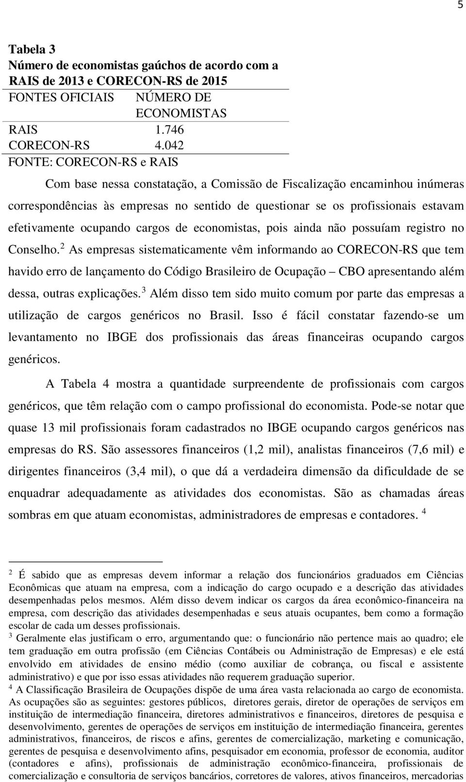 ocupando cargos de economistas, pois ainda não possuíam registro no Conselho.