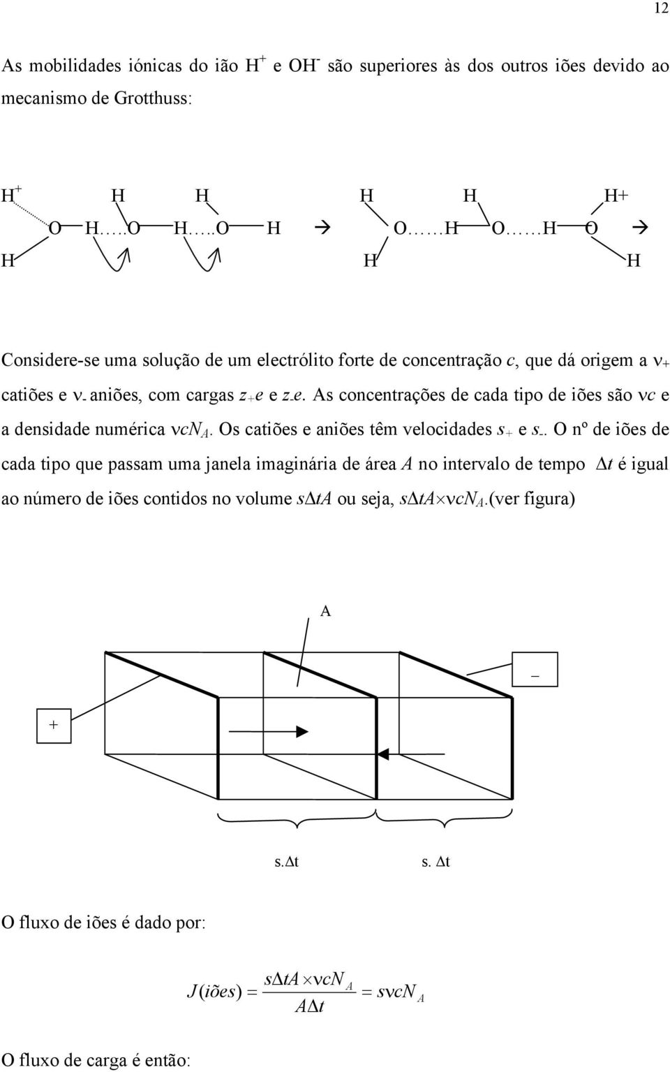 s concentrações de cada tipo de iões são νc e a densidade numérica νcn. Os catiões e aniões têm velocidades s + e s -.