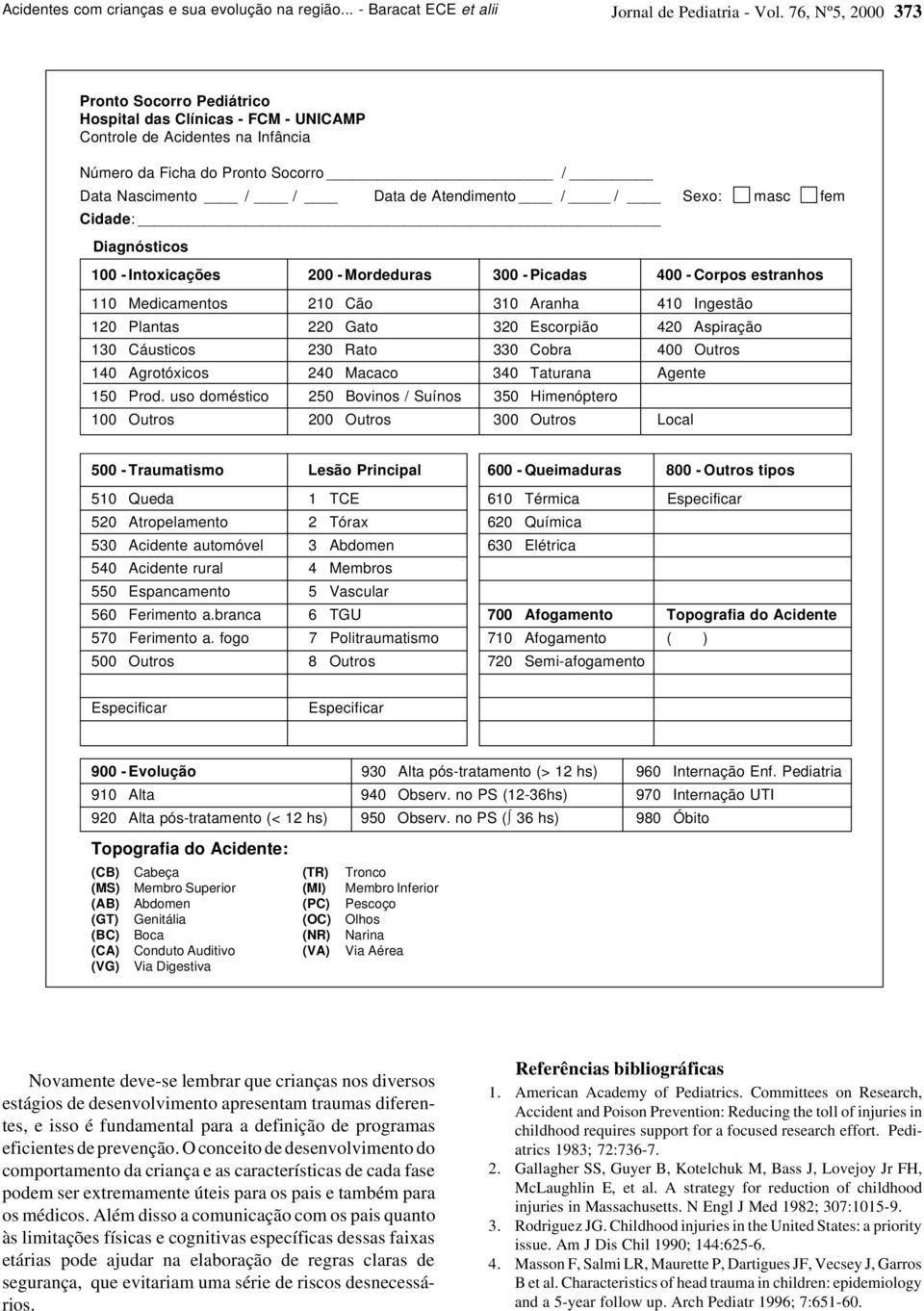 Sexo: masc fem Cidade: Diagnósticos 100 - Intoxicações 200 - Mordeduras 300 - Picadas 400 - Corpos estranhos 110 Medicamentos 210 Cão 310 Aranha 410 Ingestão 120 Plantas 220 Gato 320 Escorpião 420