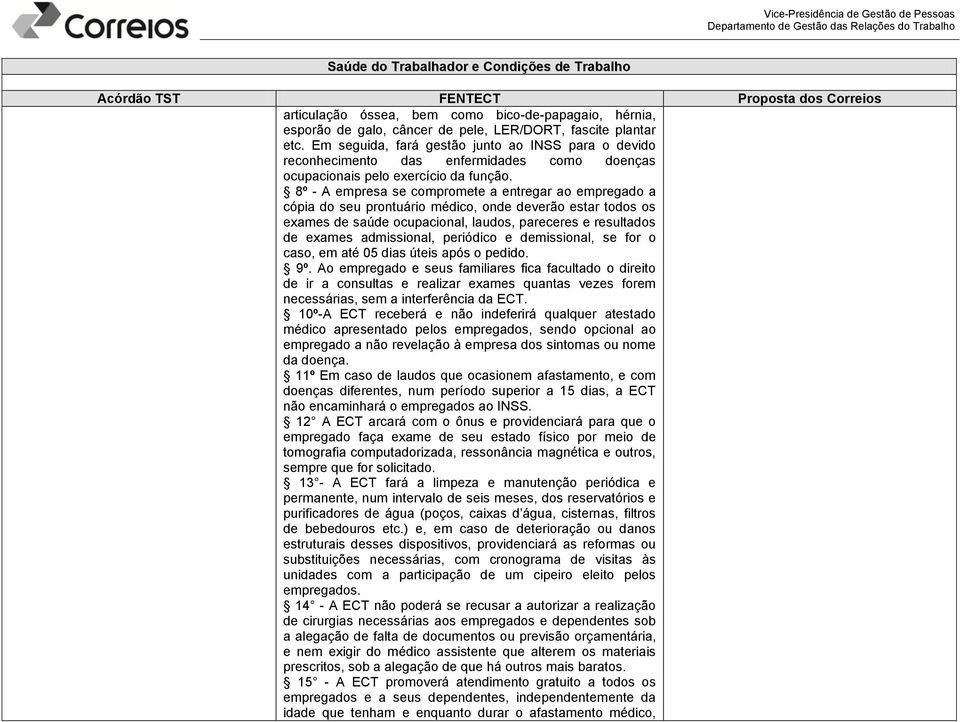 8º - A empresa se compromete a entregar ao empregado a cópia do seu prontuário médico, onde deverão estar todos os exames de saúde ocupacional, laudos, pareceres e resultados de exames admissional,