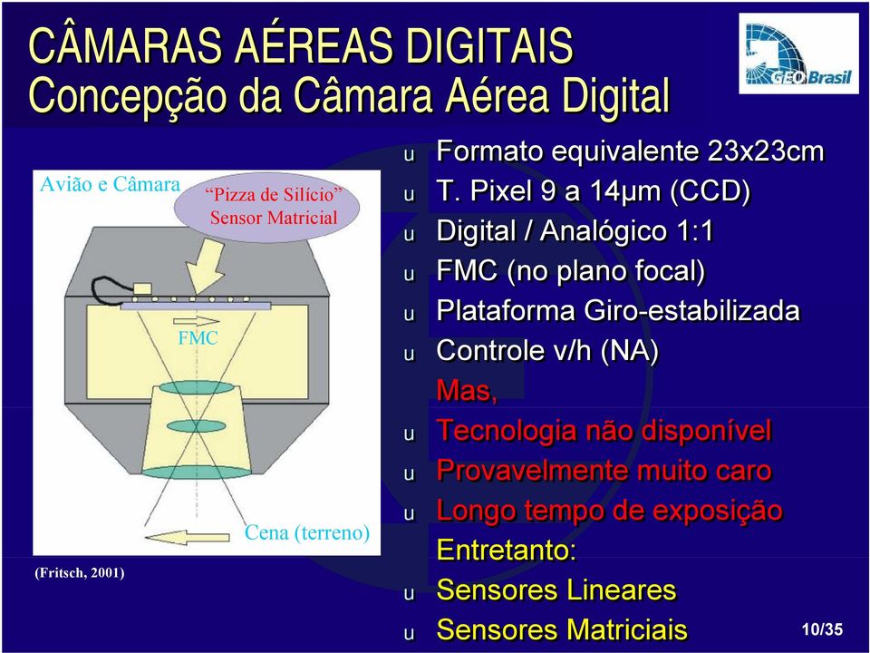 Pixel 9 a 14µm (CCD) u Digital / Analógico 1:1 u FMC (no plano focal) u Plataforma Giro-estabilizada u