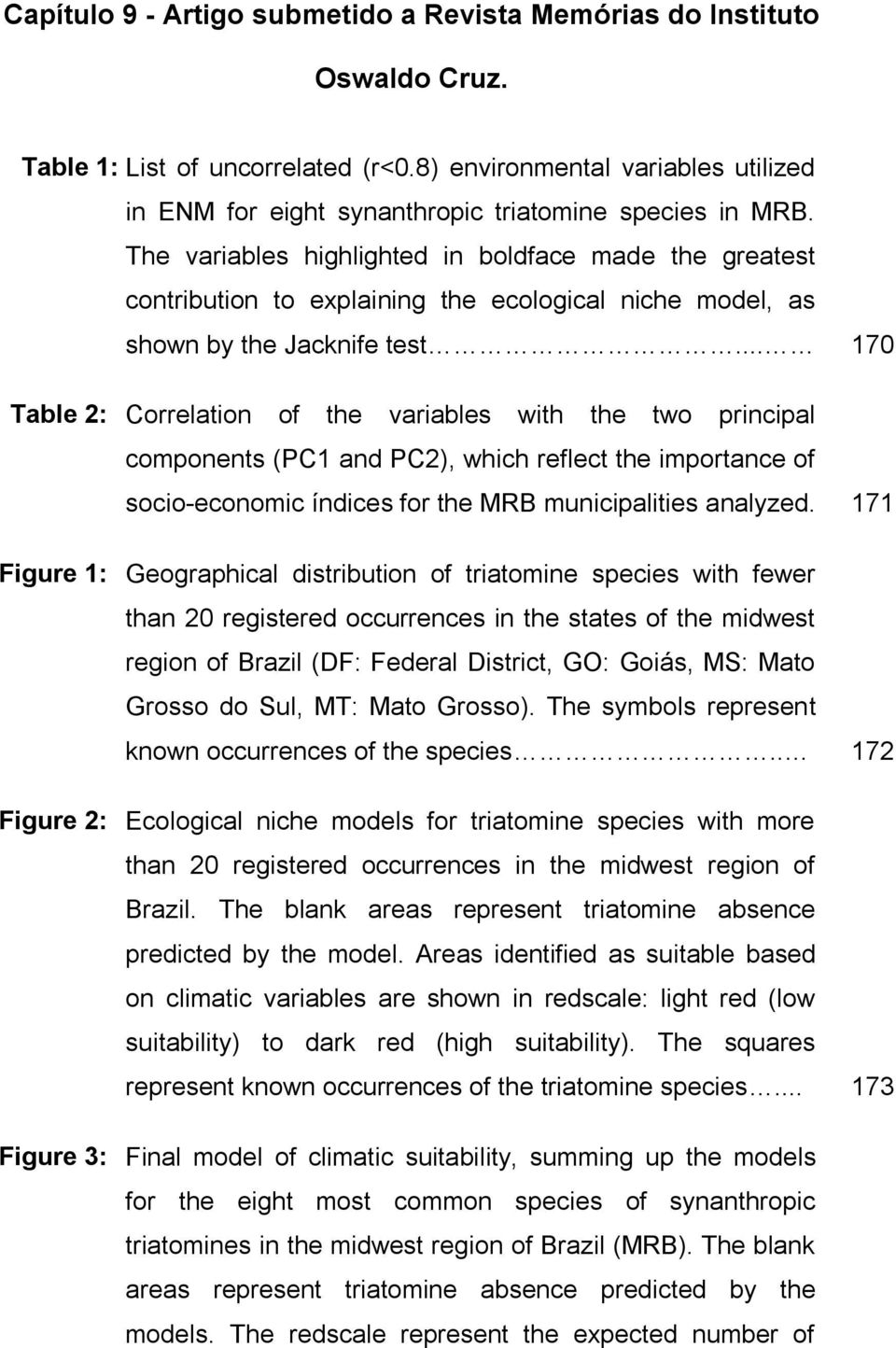 The variables highlighted in boldface made the greatest contribution to explaining the ecological niche model, as shown by the Jacknife test.