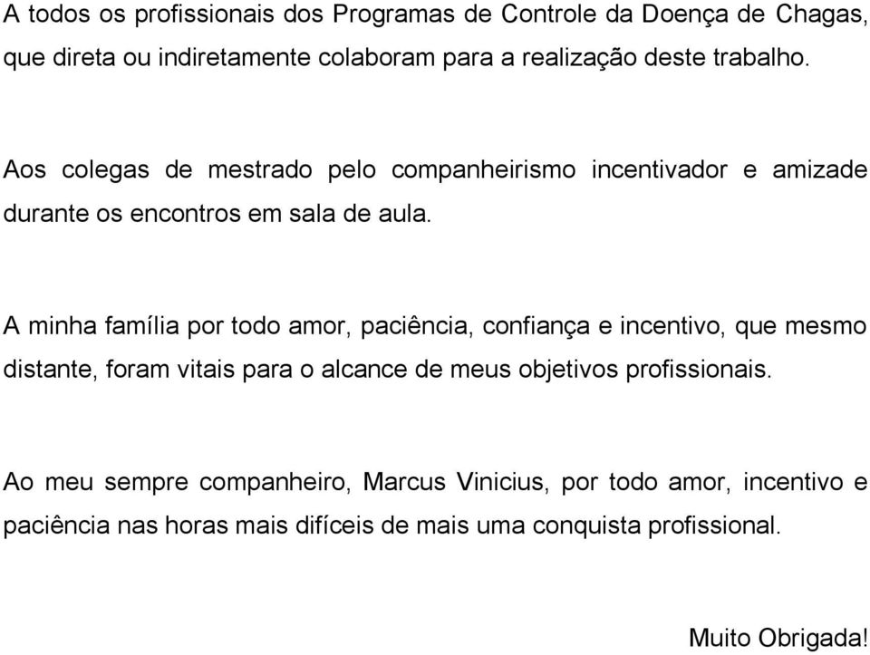 A minha família por todo amor, paciência, confiança e incentivo, que mesmo distante, foram vitais para o alcance de meus objetivos