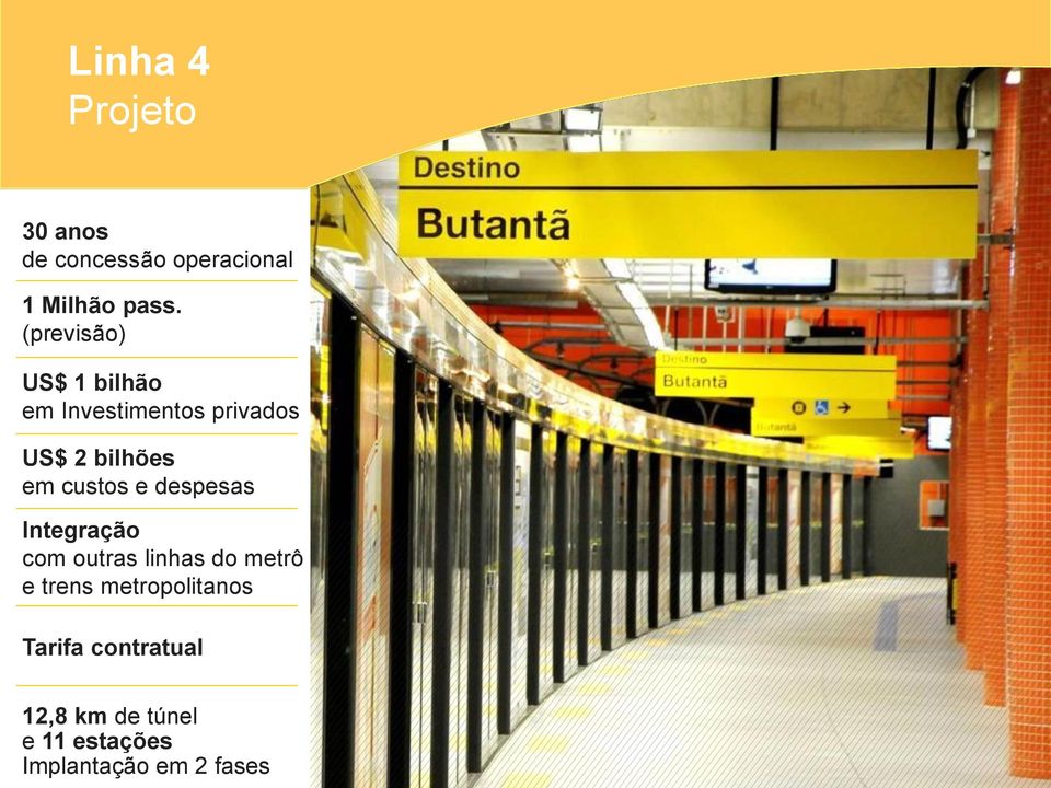 custos e despesas Integração com outras linhas do metrô e trens