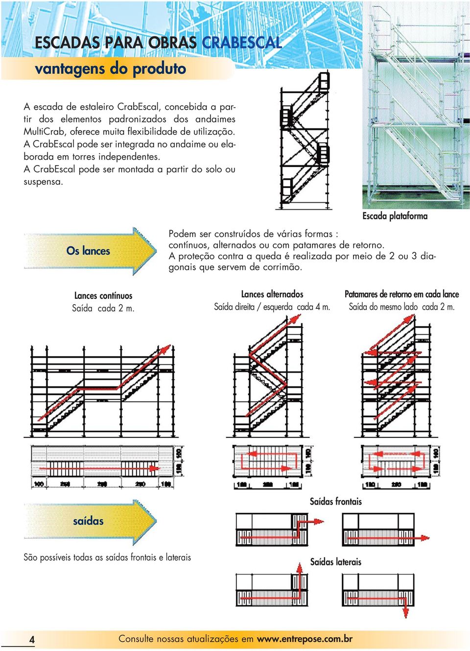 Escada plataforma Os lances Podem ser construídos de várias formas : contínuos, alternados ou com patamares de retorno.