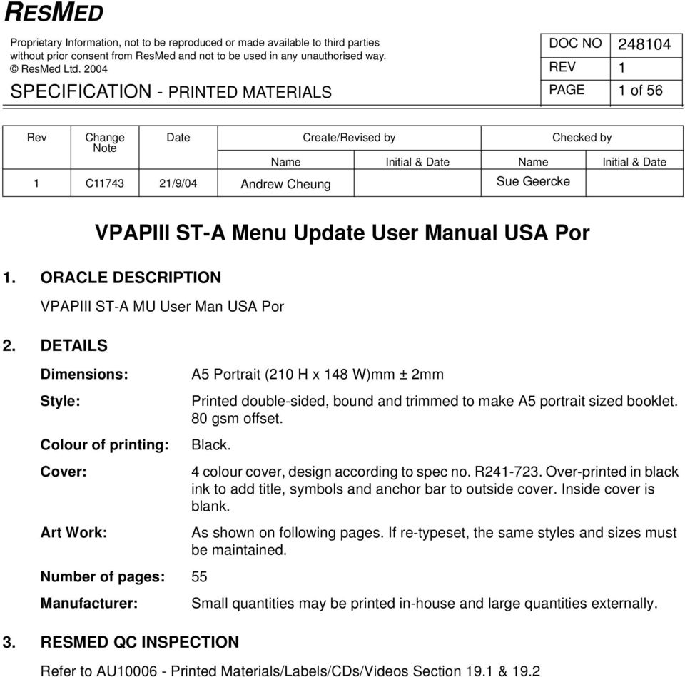 Geercke VPAPIII ST-A Menu Update User Manual USA Por 1. ORACLE DESCRIPTION VPAPIII ST-A MU User Man USA Por 2.